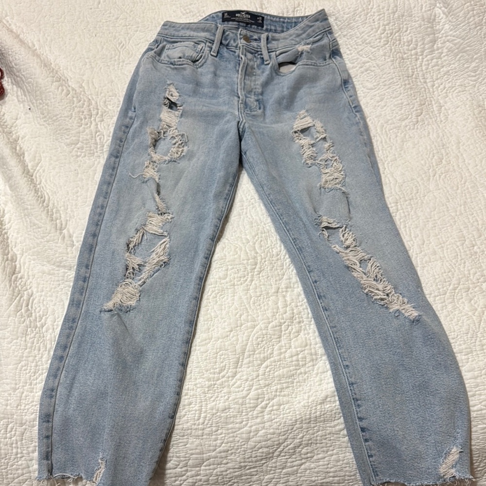 Hollister Blue Boyfriend Jeans Distressed Relaxed Fit